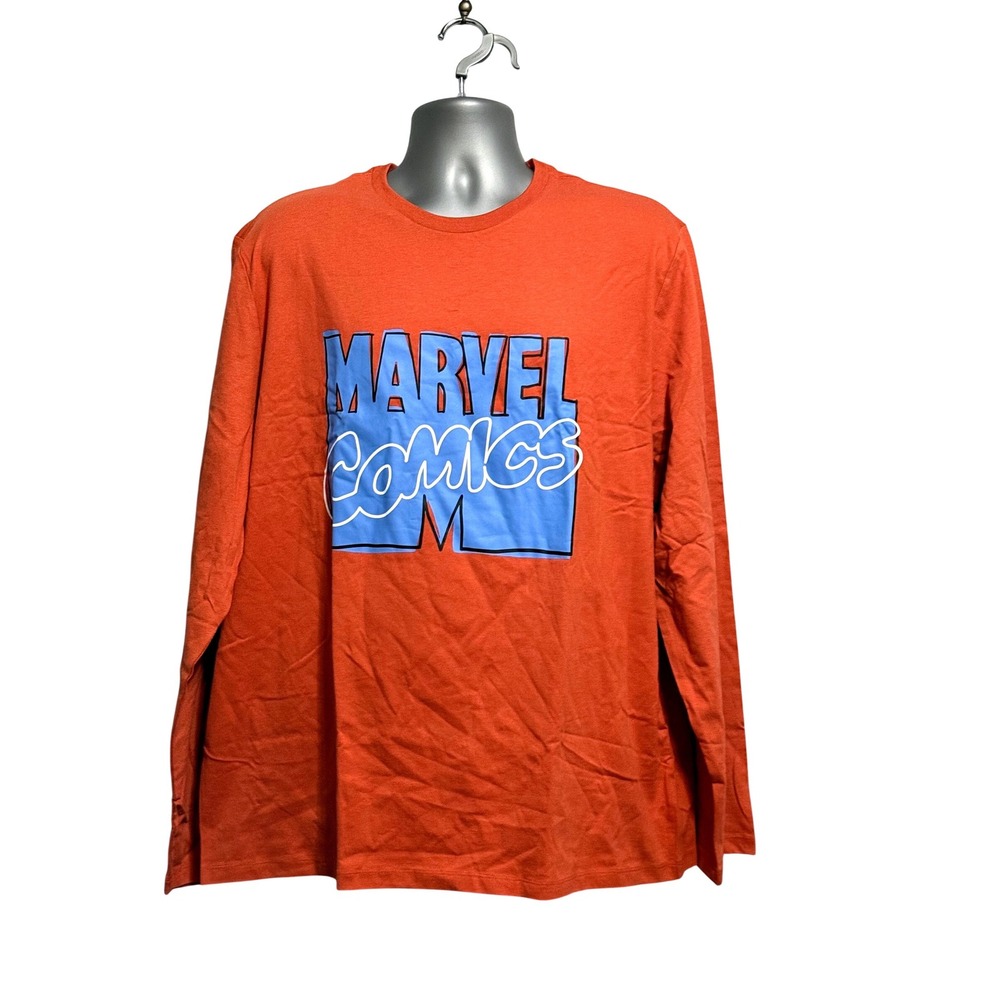 Marvel Comics Amazon Essentials Mens XL Orange Long Sleeve Graphic T-Shirt